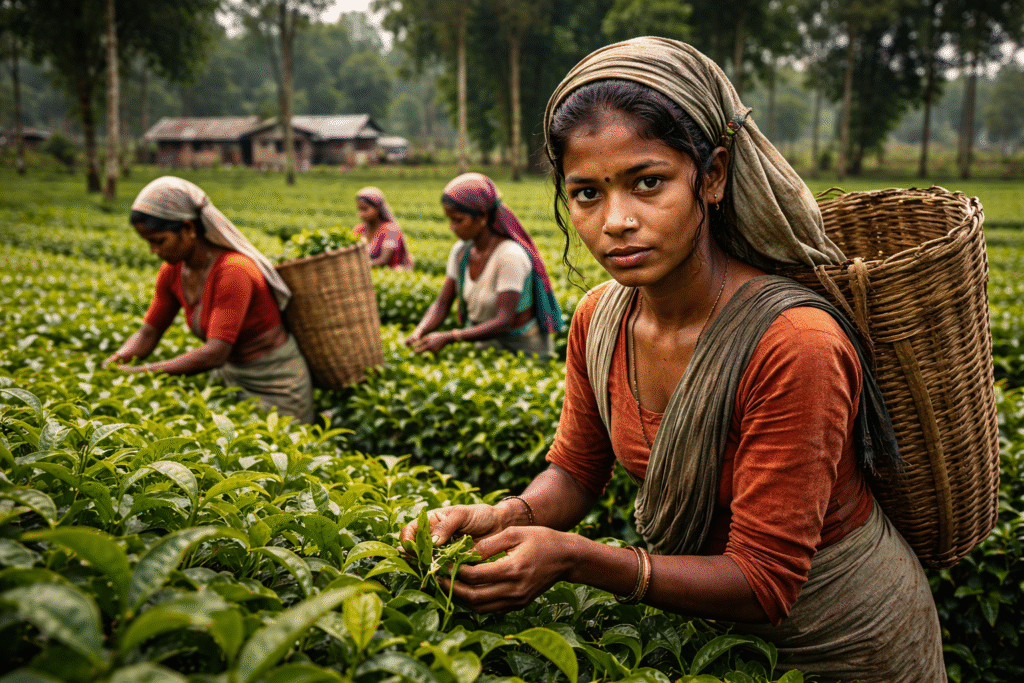 Tea pickers in Assam tea fields